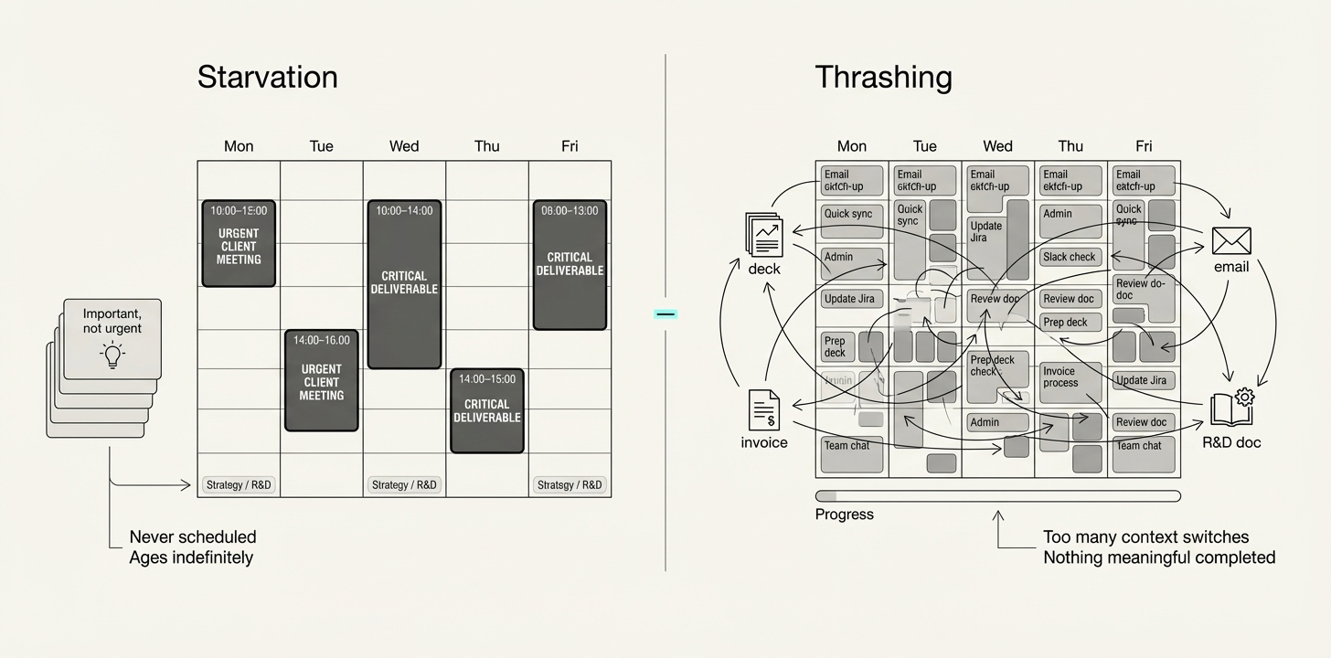 Diagram showing starvation and thrashing failure patterns